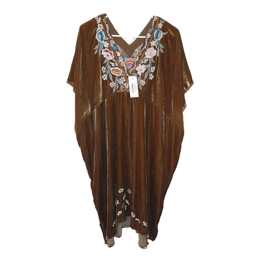 NEW Johnny Was Serafina Kaftan Dress Brown / Yellow Women M Embroidery Velvet - Picture 2 of 16